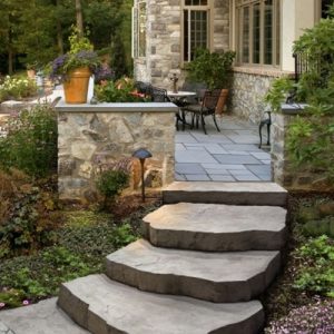 Hardscaping, stone and soil products, steps, walls, and wall caps.